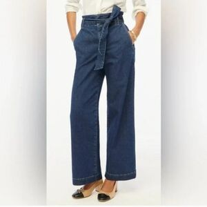 J.Crew Belted High Rise Wide Leg Denim Trouser Pant Size 31 NWT